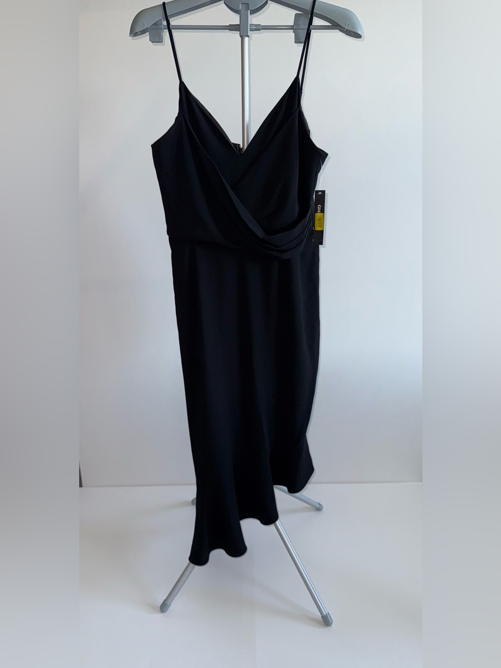 Gianni Bini Little Black Draped Cowl Neck Midi Dress Size 12